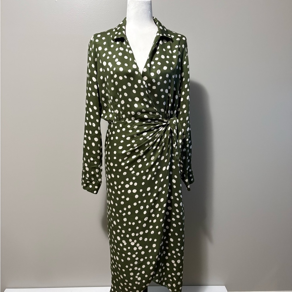 Velvet by Graham & Spencer Tie Front Wrap Polka Dot Long Sleeve Dress